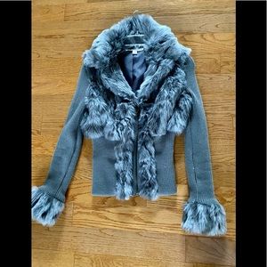 Boston proper animal Faux Fur zip up cardigan size extra small